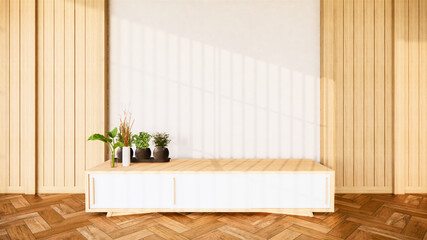 tropical room interior with cabinet and plants decoration,3d rendering