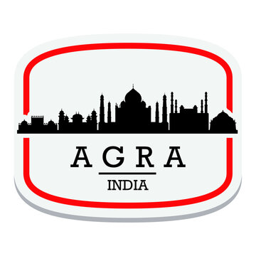 Agra India Label Stamp Icon Skyline City Design Tourism.