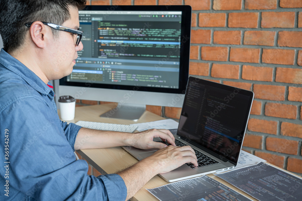 Aufkleber Young programmer working at developing programming and website