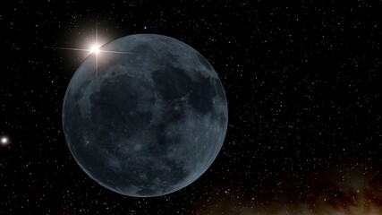 realistic moon in space, craters of the moon, moon, moon with copy-space 3d render © Aleksandr