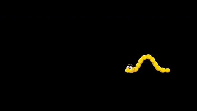 Looped cartoon animation of a Yellow crawling worm. 00:16 duration