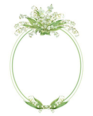 watercolor wreath, frame with bouquets of white lilies of the valley © Valentina