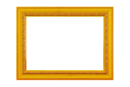 one gold photo frame with clipping path isolated on white