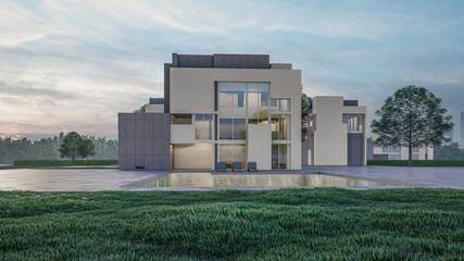Fototapeta na wymiar 3D Rendering Of Modern House Visualization