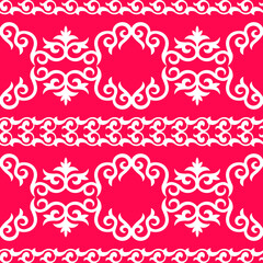 Decorative seamless pattern with ethnic element. Kyrgyz and Kazakh, Uzbek, Tatar, Yakut ornaments. Texture for background, wallpaper, holiday, fabrics, gift wrapping, home textile. Border. Vector.	