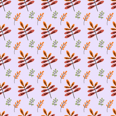 Seamless pattern. Autumn leaves, colorful branches on a light background. For autumn decoration and design, packaging and printing. Vector 