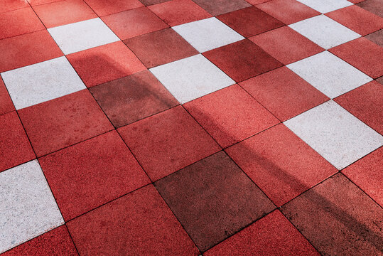 Background Of Of Red And White Square-shaped Pavement Tiles