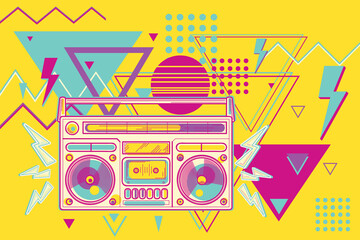 80s disco funky colorful music design - boombox