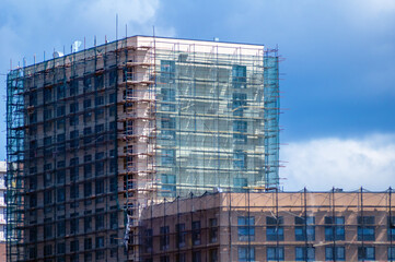 New building with scaffolding around it