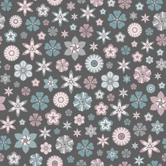 Seamless vintage floral pattern with flowers isolated on white background.