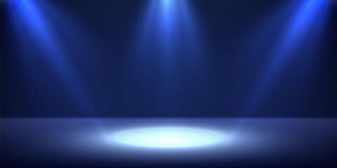 blue empty studio room background wiht lights and display your product
