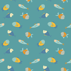 Seamless vector pattern with colorfull cute fishes