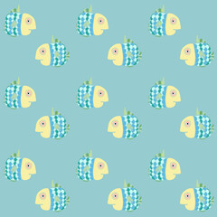 Seamless vector pattern with colorfull cute fishes