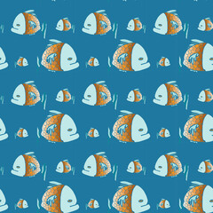 Seamless vector pattern with colorfull cute fishes