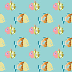 Seamless vector pattern with colorfull cute fishes
