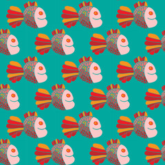 Seamless vector pattern with colorfull cute fishes
