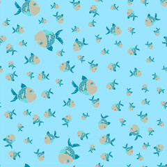 Seamless vector pattern with colorfull cute fishes