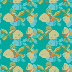 Seamless vector pattern with colorfull cute fishes