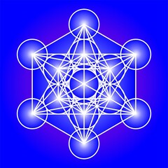 Sacred Geometry - Metatron's Cube - Blue pattern, Vector Illustration