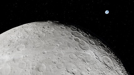 realistic moon in space, craters of the moon, moon, moon with copy-space 3d render © Aleksandr