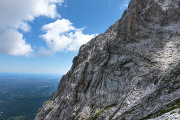 rocky wall of the corno grande in the mountain area of the gran sasso d'italia