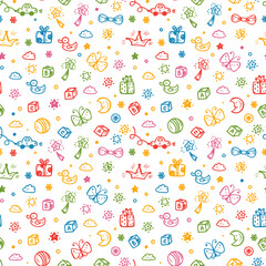 Vector Seamless pattern with doodle Toys. Kids background. Childhood Endless wallpaper.
