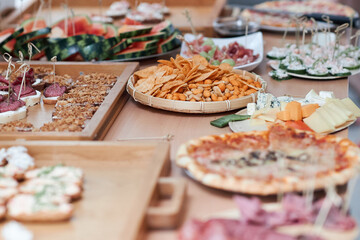 Many different types of food on a table