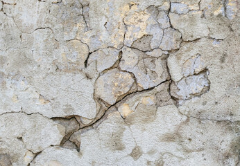Wall background made of cracks. The texture of gray, dirty, cracked concrete.