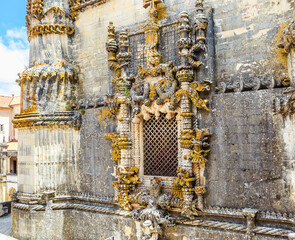 The famous chapterhouse window of the Convent of Christ in Tomar, Portugal, a well-known example of Manueline style. A World Heritage Site since 1983