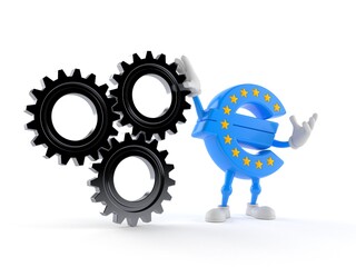 Euro currency character with gear wheels