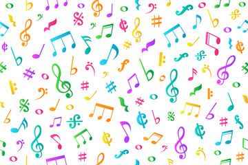 Seamless pattern background with musical notes and icons