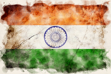 Fototapeta na wymiar Grunge India flag - waterpaint style