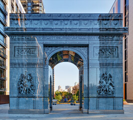 Fototapeta premium Kyiv, Ukraine, stylized Arc de Triomphe as the famous Arc de Triomphe in Paris.