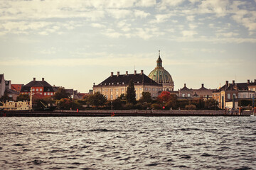 Naklejka premium Denmark. Copenhagen. Houses and streets of Copenhagen. City autumn landscape. September 19, 2018
