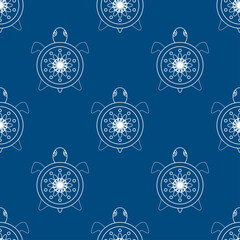 cute turtles on a dark blue background pattern