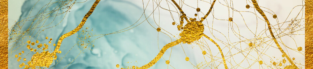 Golden swirl, tropical colors- beautiful painting. ART&GOLD. Masterpiece of designing art, exotic paper texture. Oriental pattern, ancient drawing. Popular trendy artistic design.