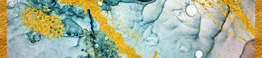 Golden swirl, tropical colors- beautiful painting. ART&GOLD. Masterpiece of designing art, exotic paper texture. Oriental pattern, ancient drawing. Popular trendy artistic design.