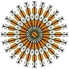 Variants of the braided pigtail pattern are made on grid cells on a white background. Knitted pigtail pattern, makes squares, circles and other geometric shapes.