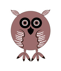 Animal owl brown flat in the shape of a circle. Drawing isolated on a white background. Stock vector illustration.