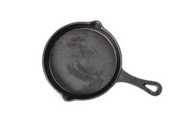 Empty Cast iron pan on white background