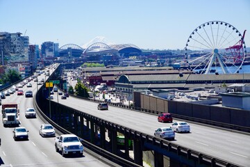 Parts of the Seattle city against the sky