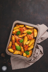 Grilled chicken thighs with spices on table