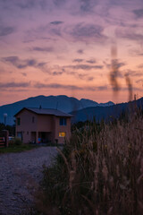 Purple sunset in the mountains