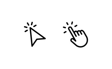 Hand and arrow clicking pointers. Click icons.
