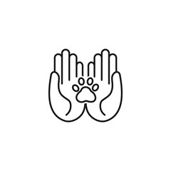 Animal paw and human hands. Animal protection. Vector icon isolated on white background.