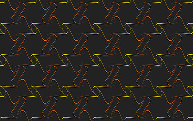 Trendy geometric background from a pattern of abstract golden contours and lines in the ethnic style of the peoples of Africa. Vector graphics on a black background.