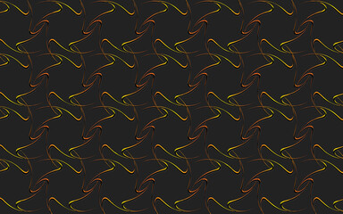 Creative geometric background from a pattern of abstract zigzag gold contours and lines in the ethnic style of the peoples of Africa. Vector graphics on a black background.