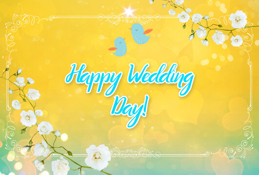 happy wedding day greeting card or banner