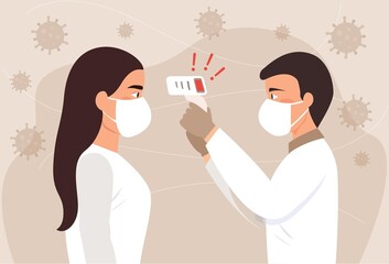 Body temperature check. Doctor holding a non-contact thermometer in hand. fever check. Checking body temperature. Coronavirus prevention. COVID-2019