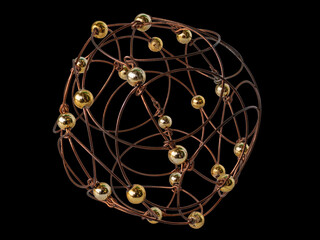 A Puzzle Hand-Made from Wire and Balls. It Is a Stylized Sphere. Isolated On Black Background